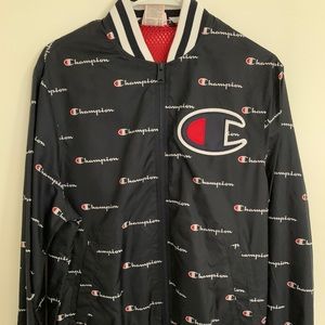 Champion Satin Baseball Jacket Navy Blue